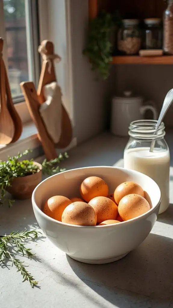 combine eggs with milk