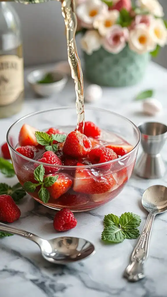 combine elderflower liqueur berries