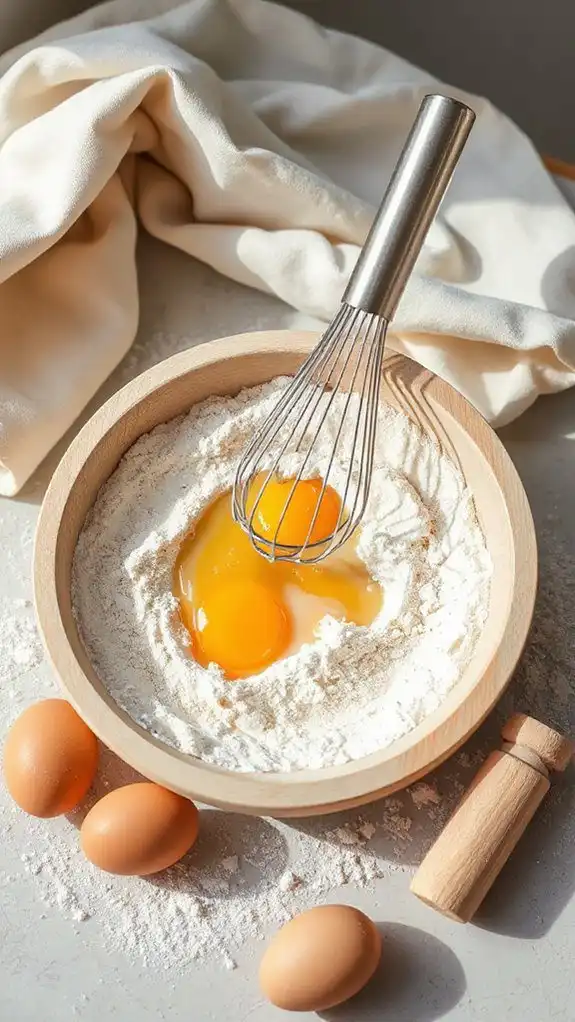 combine flour and eggs combine flour and eggs