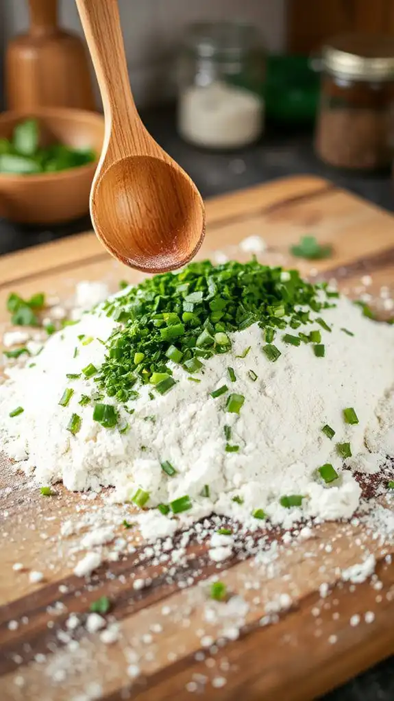 combine flour and herbs combine flour and herbs