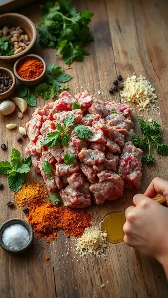 combine lamb and spices