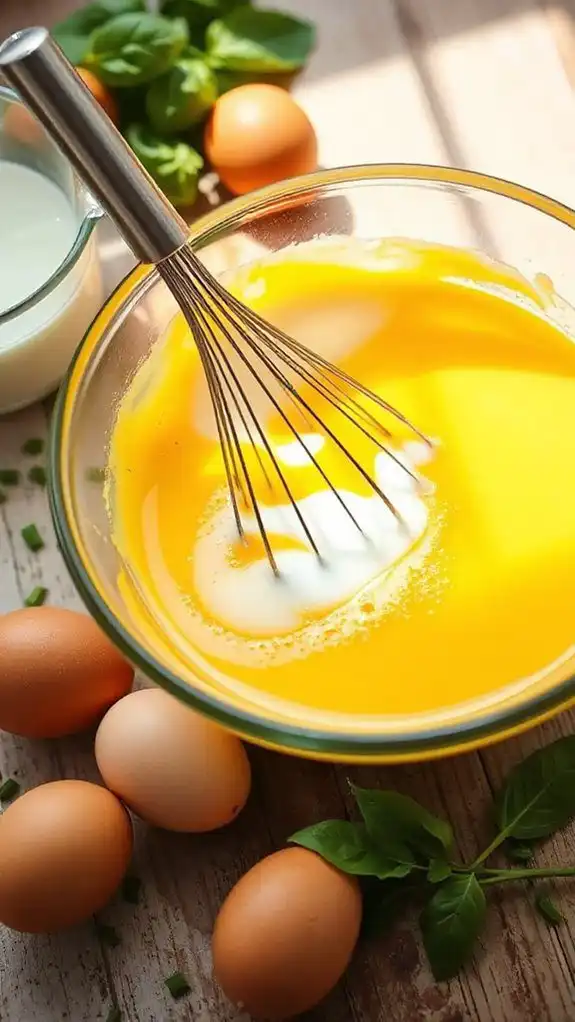 combine milk and eggs