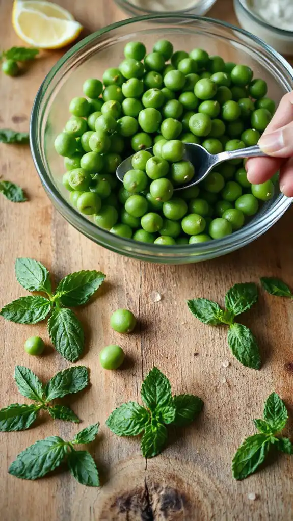 combine peas and mint