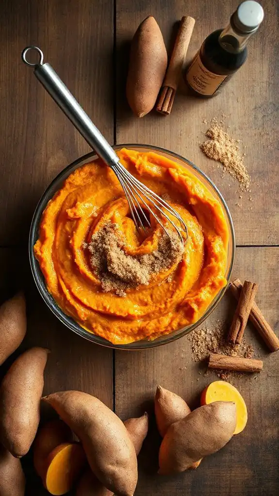 combine sweet potatoes sugar