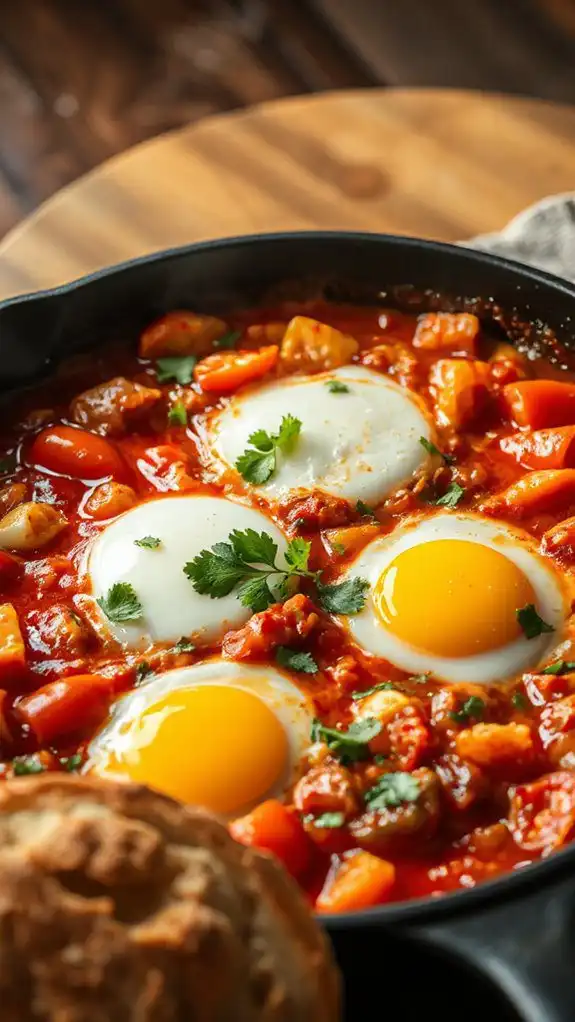 crack eggs in skillet