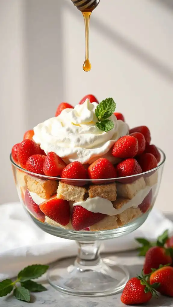 cream and strawberries layered