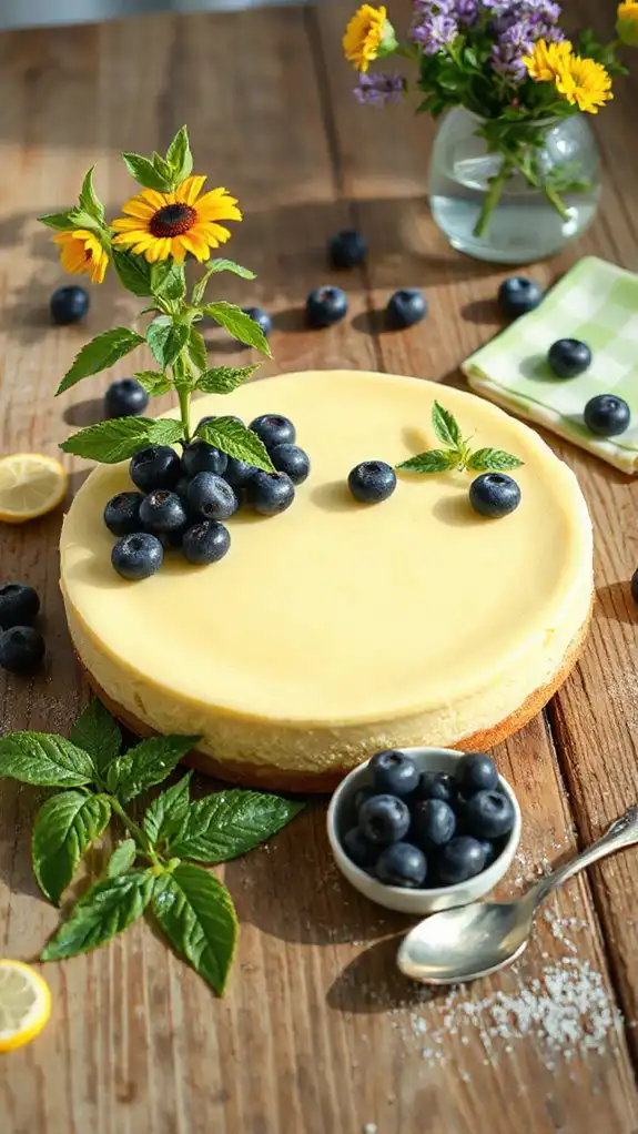 creamy blueberry lemon balm cheesecake