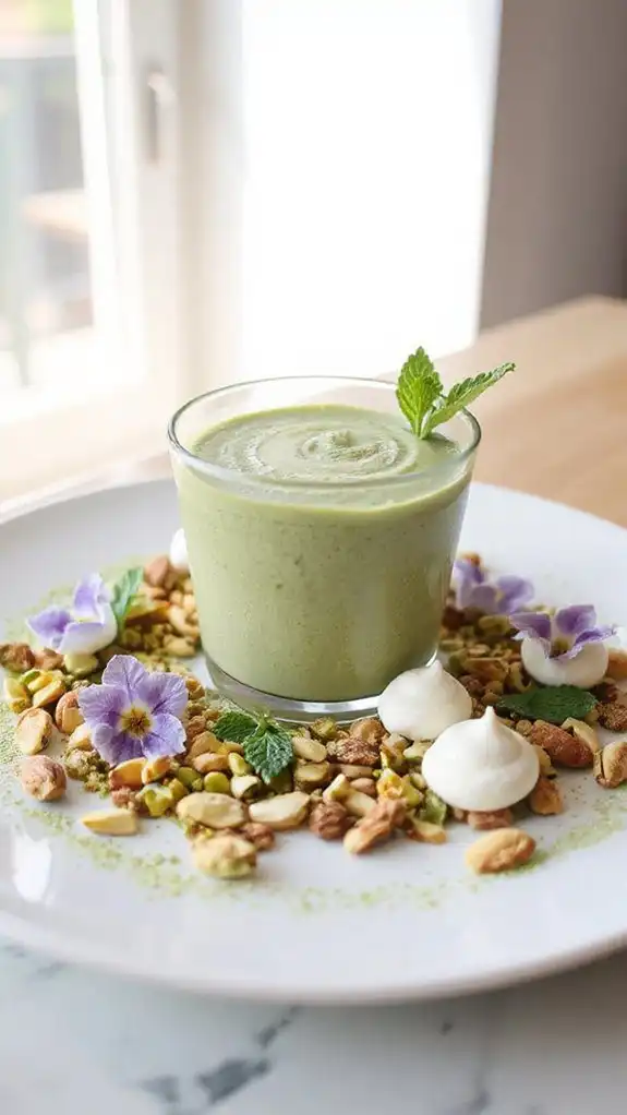 creamy pistachio matcha mousse