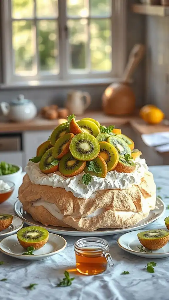 crisp meringue kiwi topping