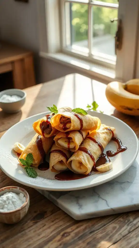 crispy chocolate banana rolls