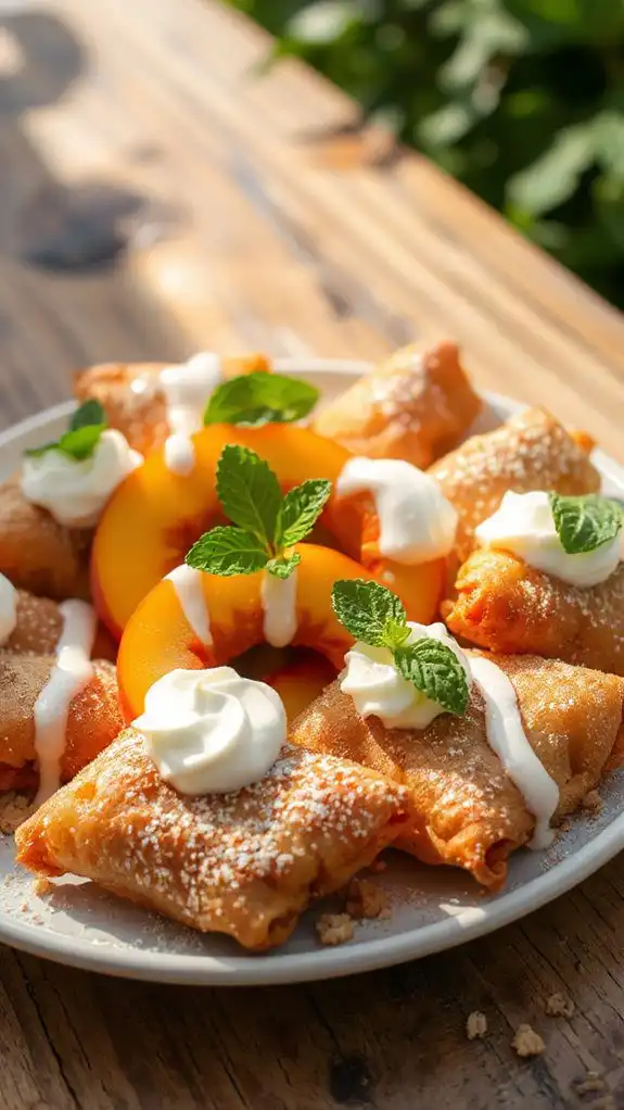 crispy peach dessert rolls
