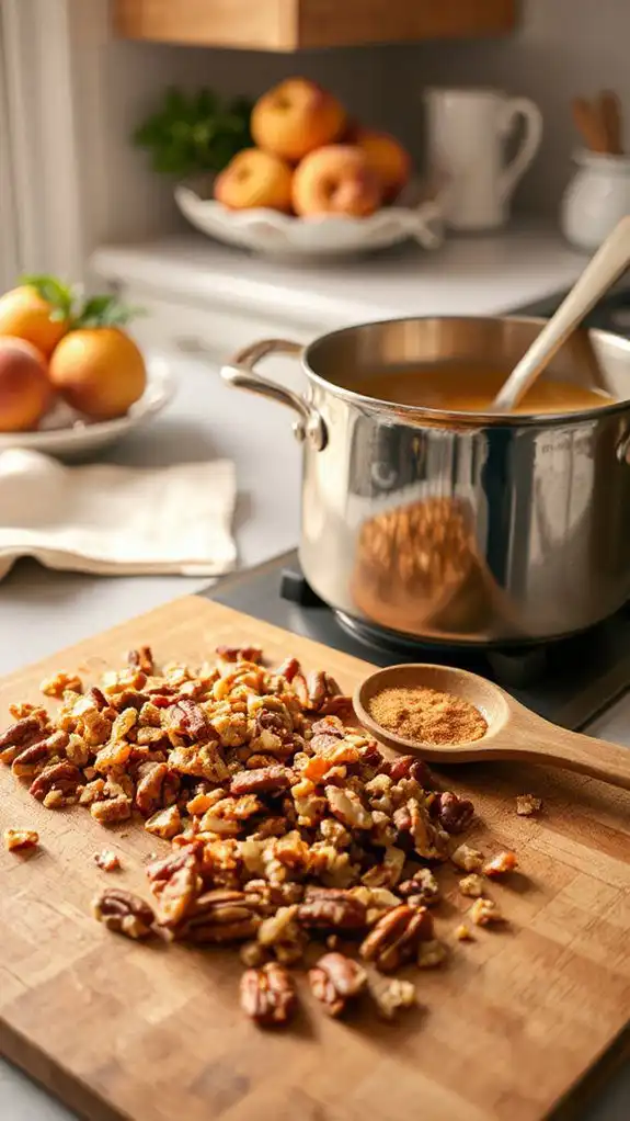 crunchy caramelized pecan topping