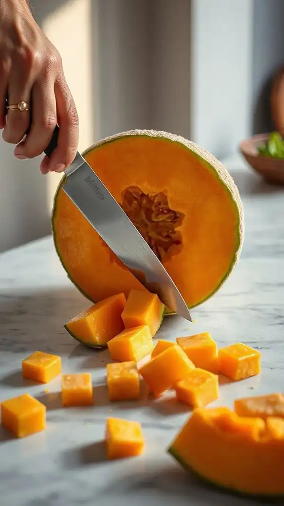 cube ripe cantaloupe uniformly