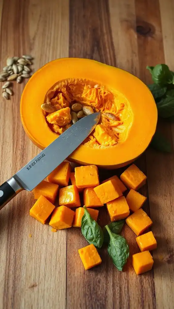 cut pumpkin into cubes