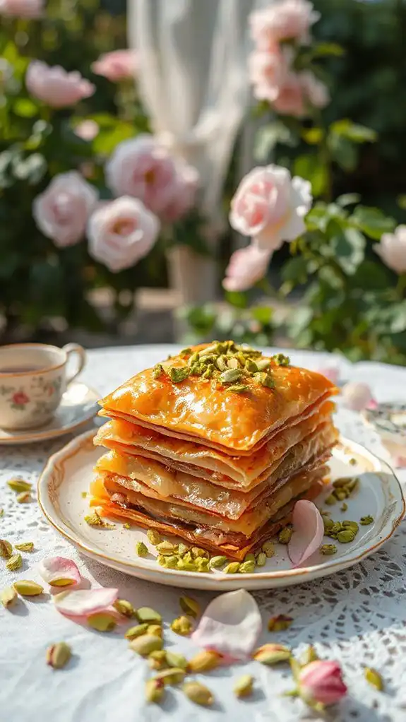 elegant pistachio rose dessert