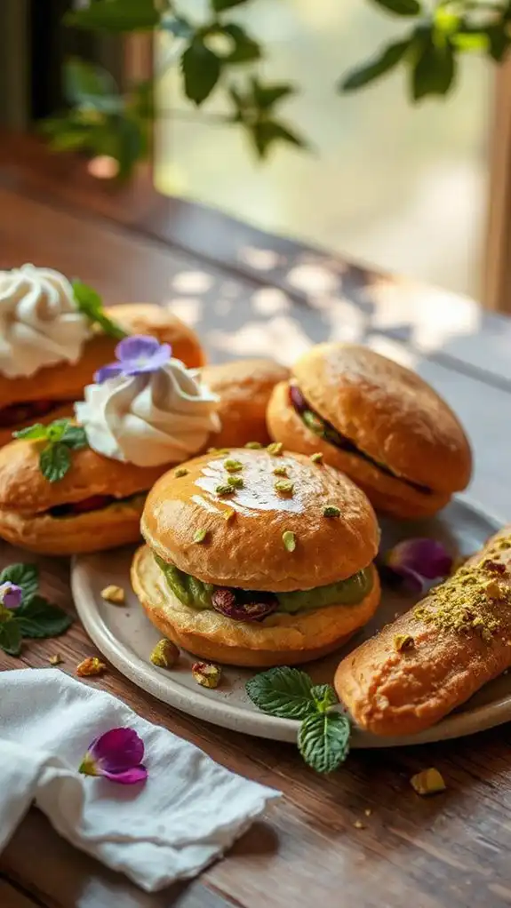 elegant pistachio rose pastries
