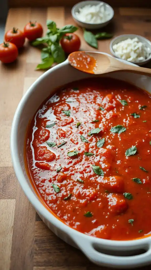 evenly distribute tomato sauce