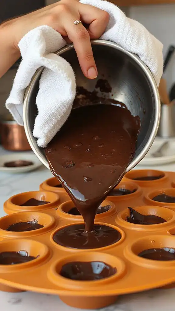 evenly fill greased molds
