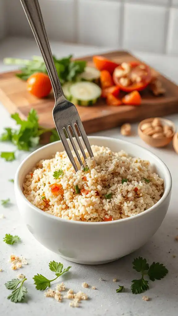 fluff quinoa using fork