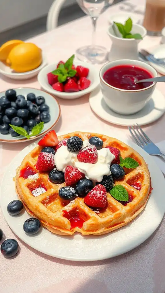 fluffy waffles with berry compote