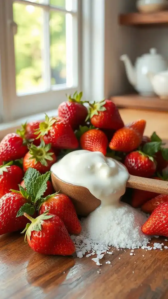 fresh strawberries cream sugar