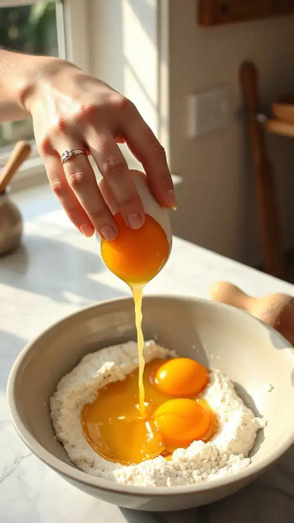 gently add eggs individually