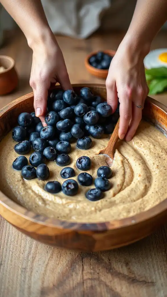 gently fold in blueberries