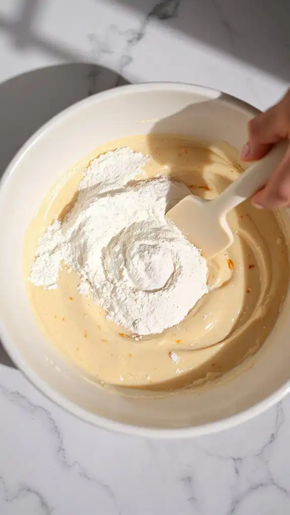gently fold in flour
