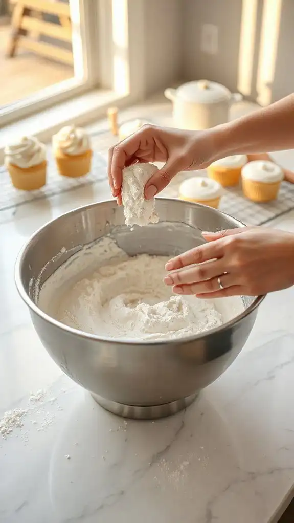 gently fold in flour