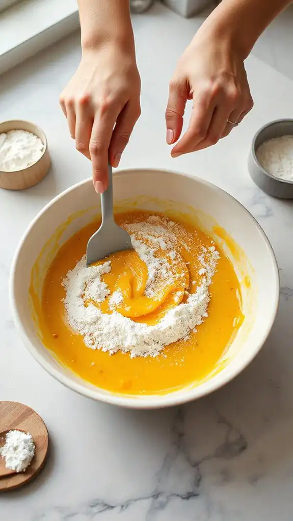 gently fold in flour