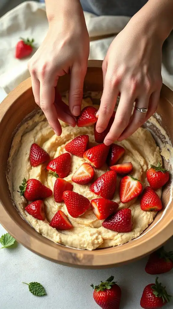 gently fold in strawberries