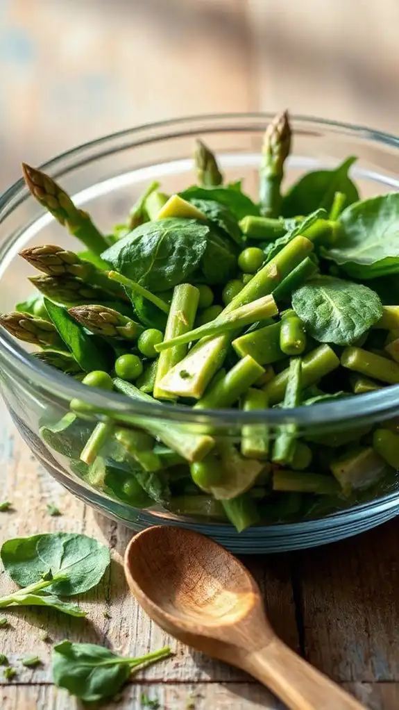 gently incorporate spring vegetables