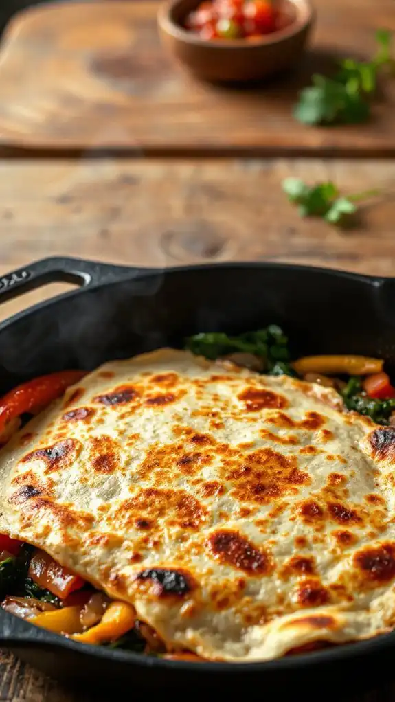 golden brown quesadilla heating