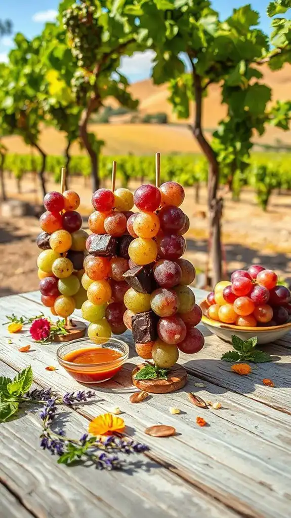 grape skewers with toppings