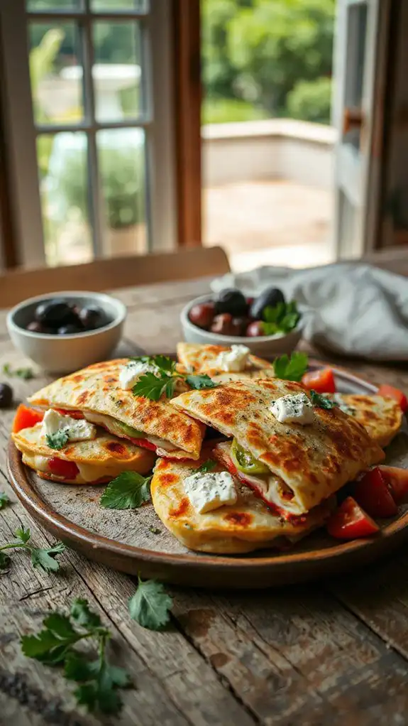 greek inspired chicken quesadillas