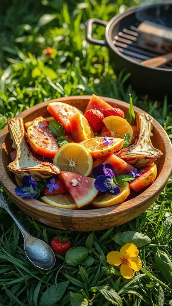 grilled artichokes and fruits
