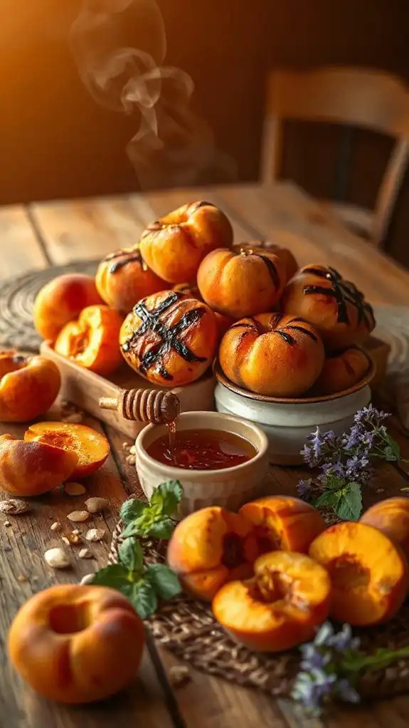grilled peaches drizzled with honey