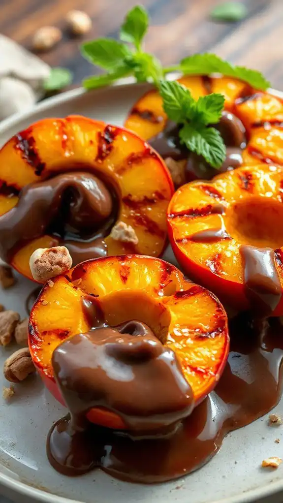 grilled peaches with hazelnut drizzle