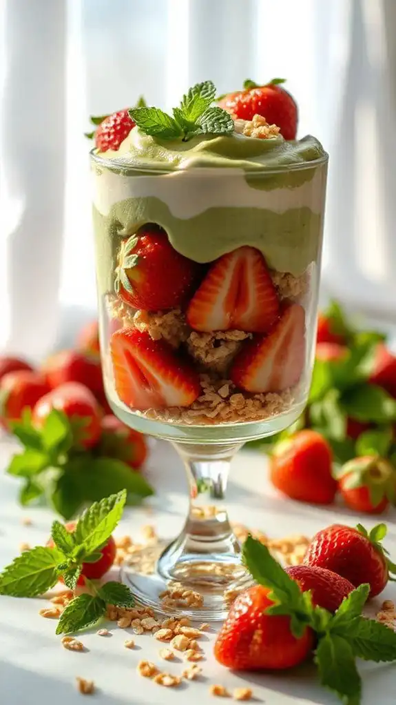 healthy strawberry matcha parfait