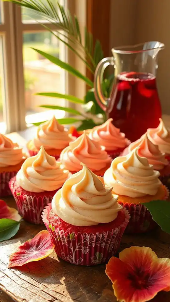 hibiscus cupcakes with frosting