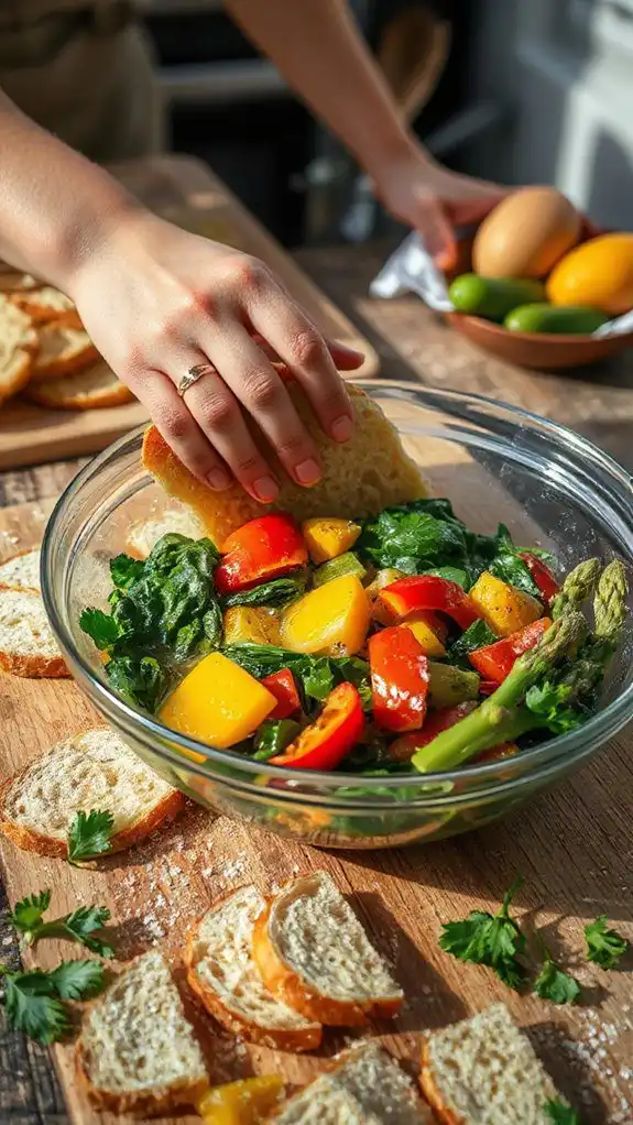 incorporate bread chunks gently