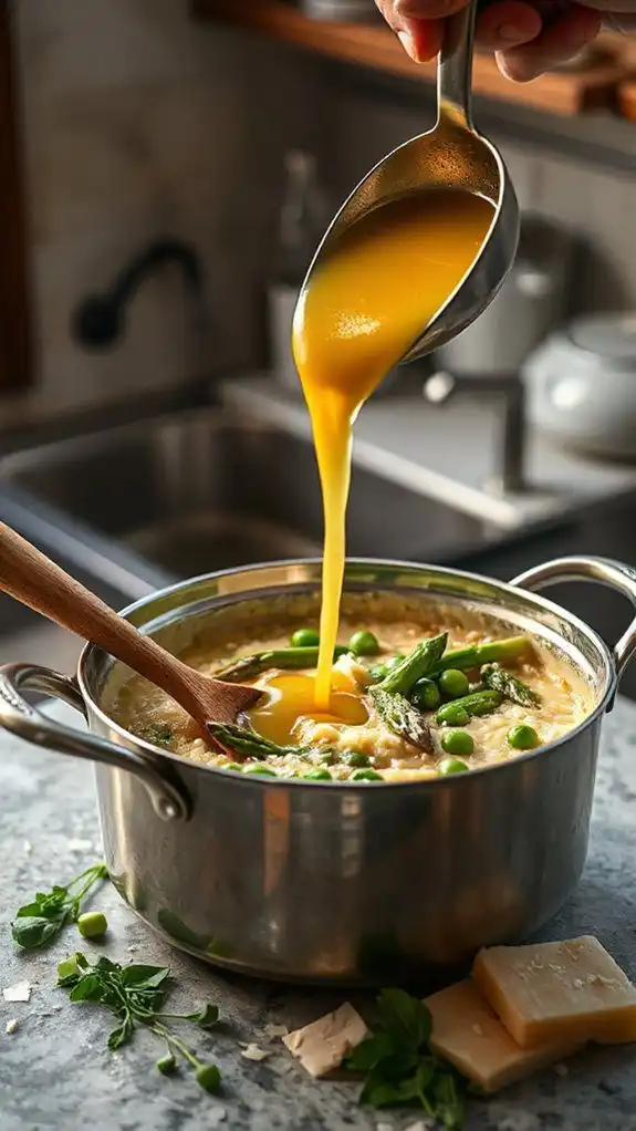 incorporate broth slowly gradually