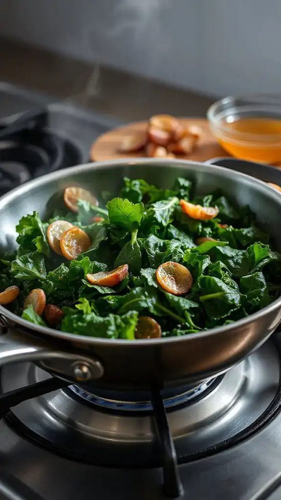 incorporate chopped greens slowly