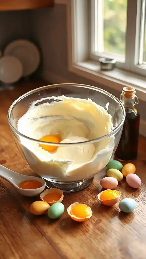 incorporate eggs and vanilla