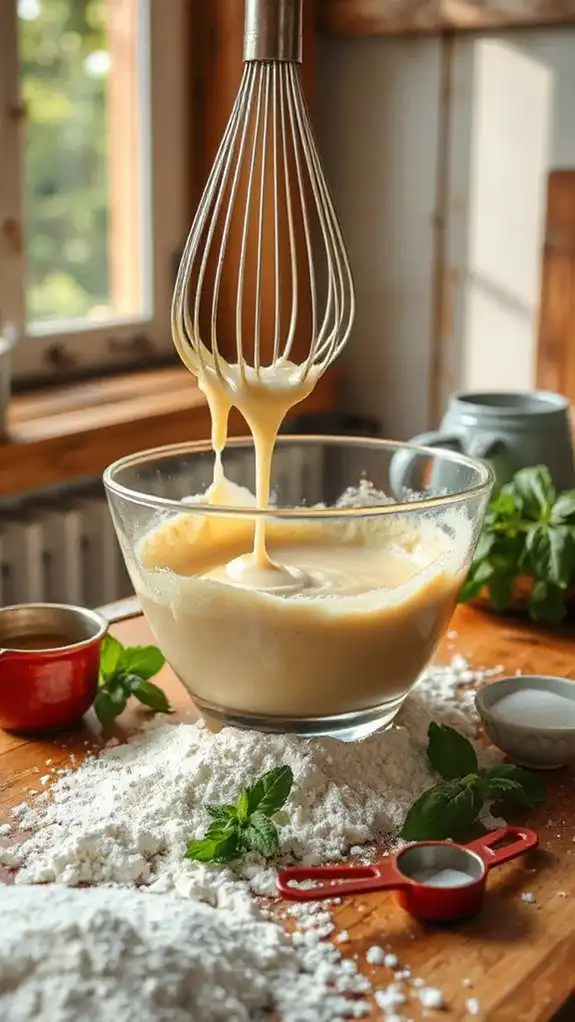 incorporate liquid ingredients carefully