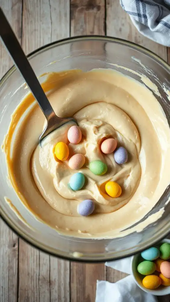 incorporate mini eggs gently