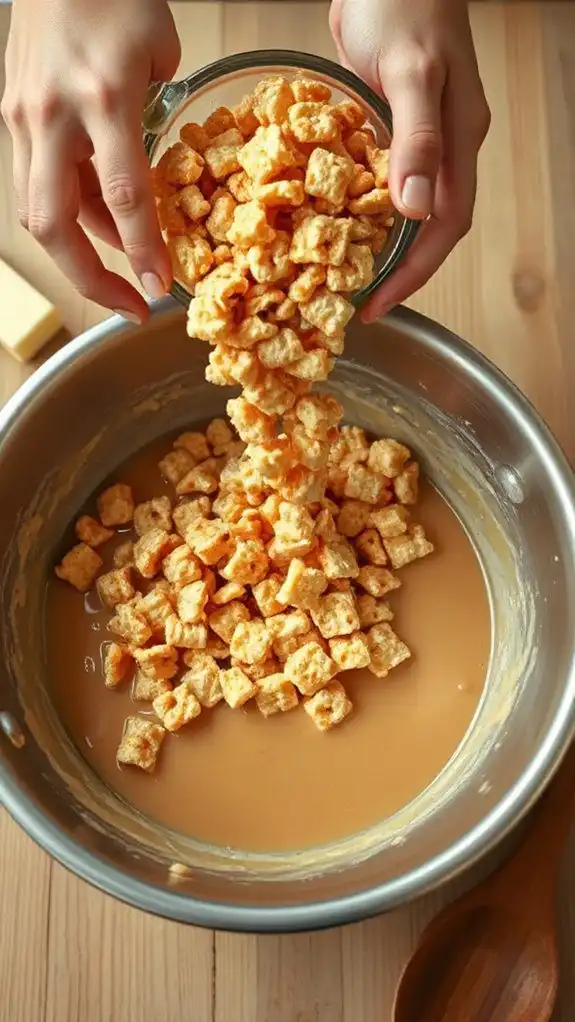 incorporate rice krispies gradually
