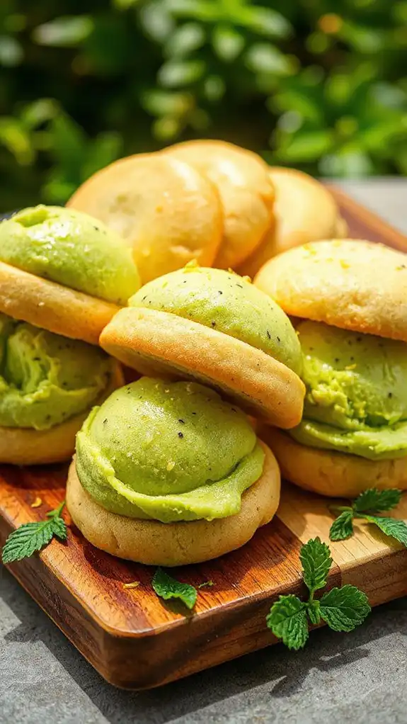 kiwi sorbet cookie sandwiches