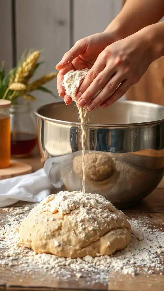 knead dough after adding flour