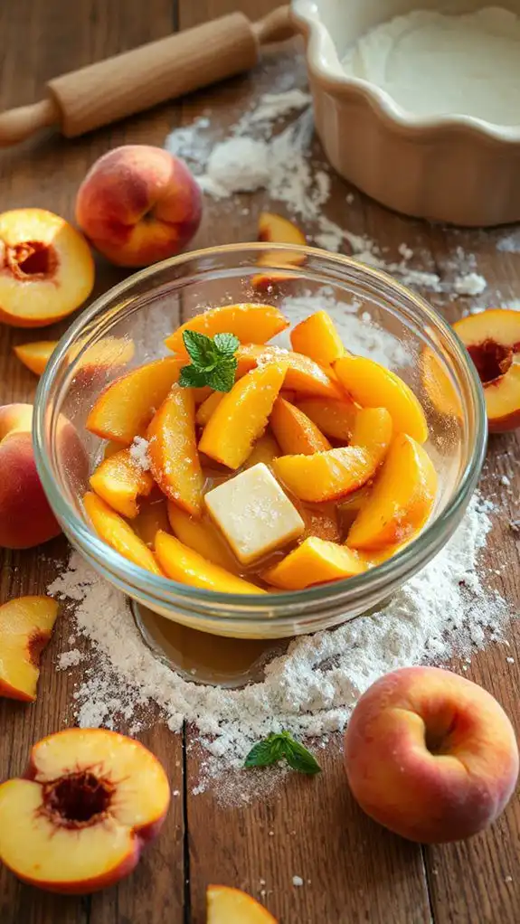 layer peach mixture evenly